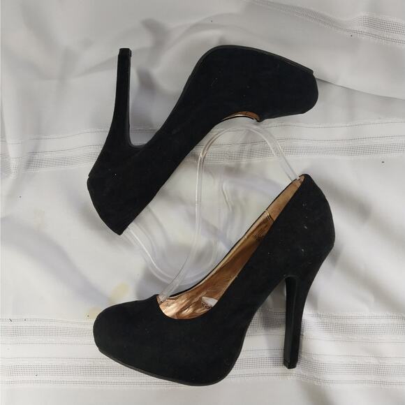 MOSSIMO! BLACK SUEDE LEATHER MODIFIED ROUND TOE PLATFORM STILETTO HEELS! SZ 7.5M - Picture 5 of 7
